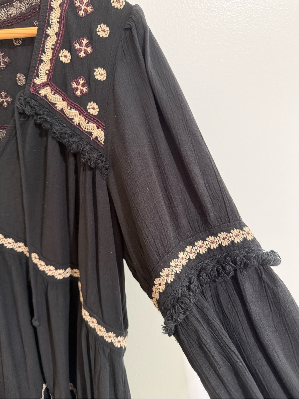 American Eagle Black Embroidered Boho Babydoll Mini Dress XL - Picture 9 of 13